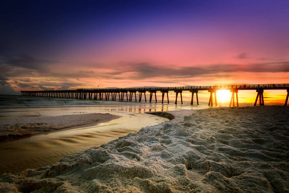 The pier in Panama City Beach at sunset.
