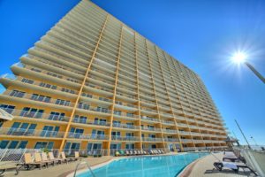 A building of condo rentals like this one in Panama City Beach puts you near top attractions, like mini golf courses.