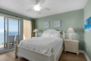 A comfortable bedroom like this one is the perfect spot to relax after kayaking in Panama City Beach.