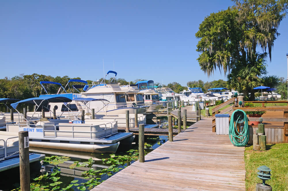 View of Panama City Beach pontoon rentals at a dock in Florida