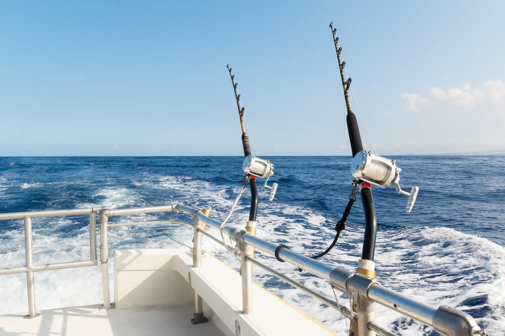 View of fishing rods on a boat during a Panama City Beach fishing charters